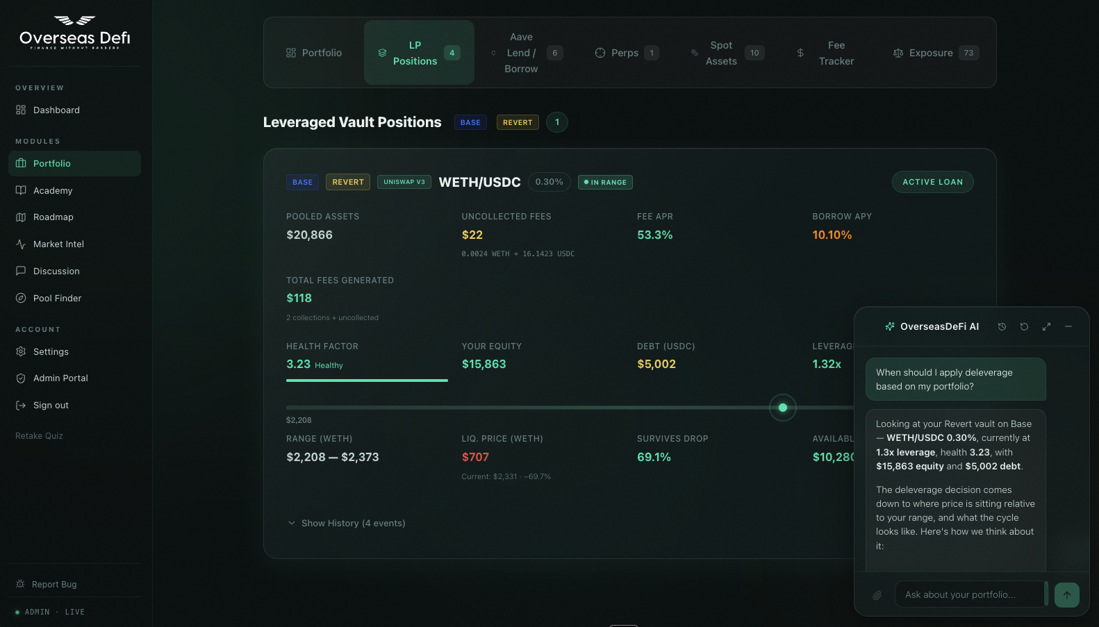Overseas DeFi position dashboard with AI answer
